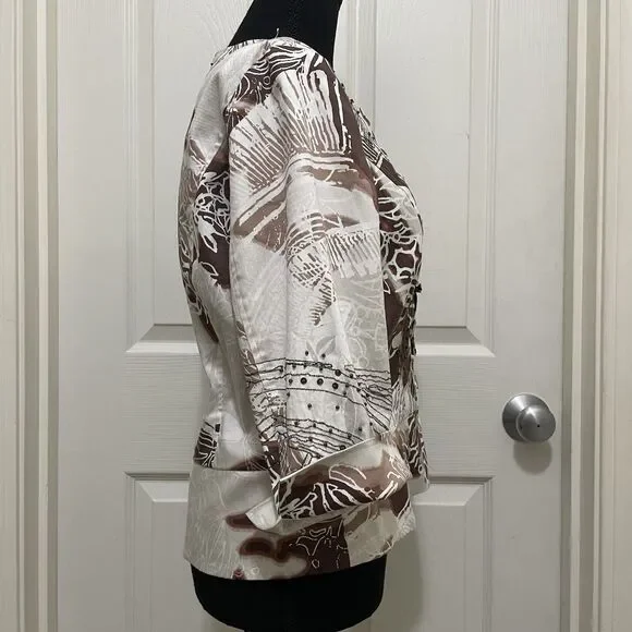 NWT Coldwater Creek Open Front Blazer Beaded Sequin Cotton Jacket Ruffle Sz 12P‎ - Picture 9 of 11